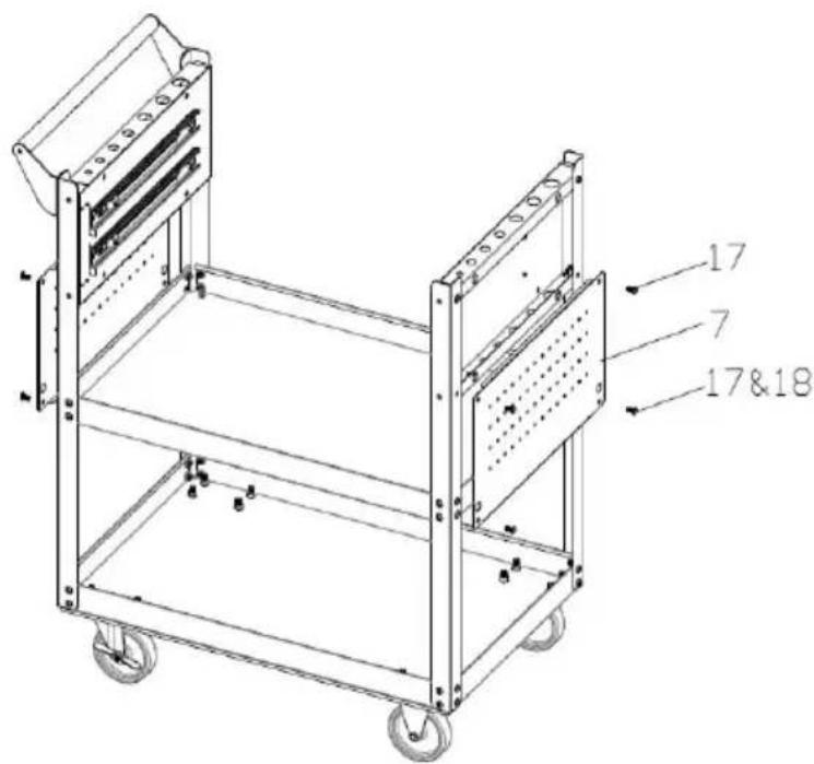 Vevor T271802 - Step 5: Assembly the Pegboard 7# with bolt 17#. - 1