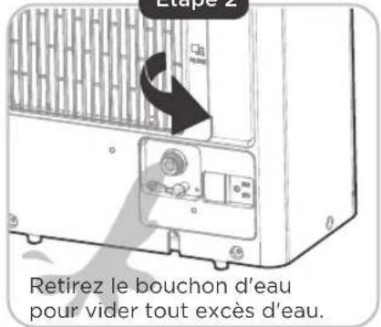 Etape 2 Retirez le bouchon d'eau pour vider tout excès d'eau.