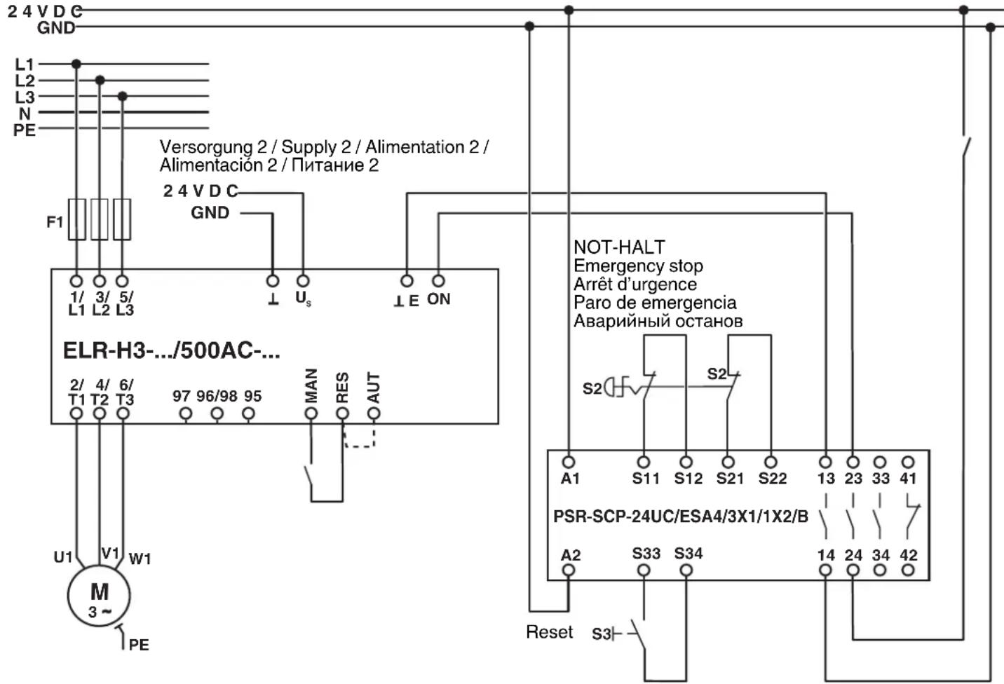 Phoenix Contact ELR H3-IES-SC-230AC/500AC-2 - Schaltbeispel / Example circuit / Exemple de circuit / Ejemplo de circuito / Празмер симьы - 1