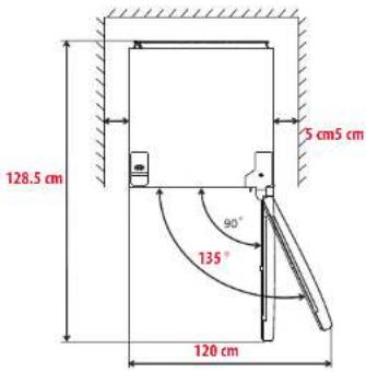 128.5 cm 5 cm5 cm 90° 135° 120 cm
