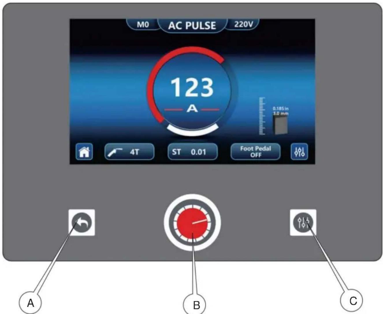 Vevor ACDC TIG-225 - BEDIEN- UND ANZEIGEFELD - 1