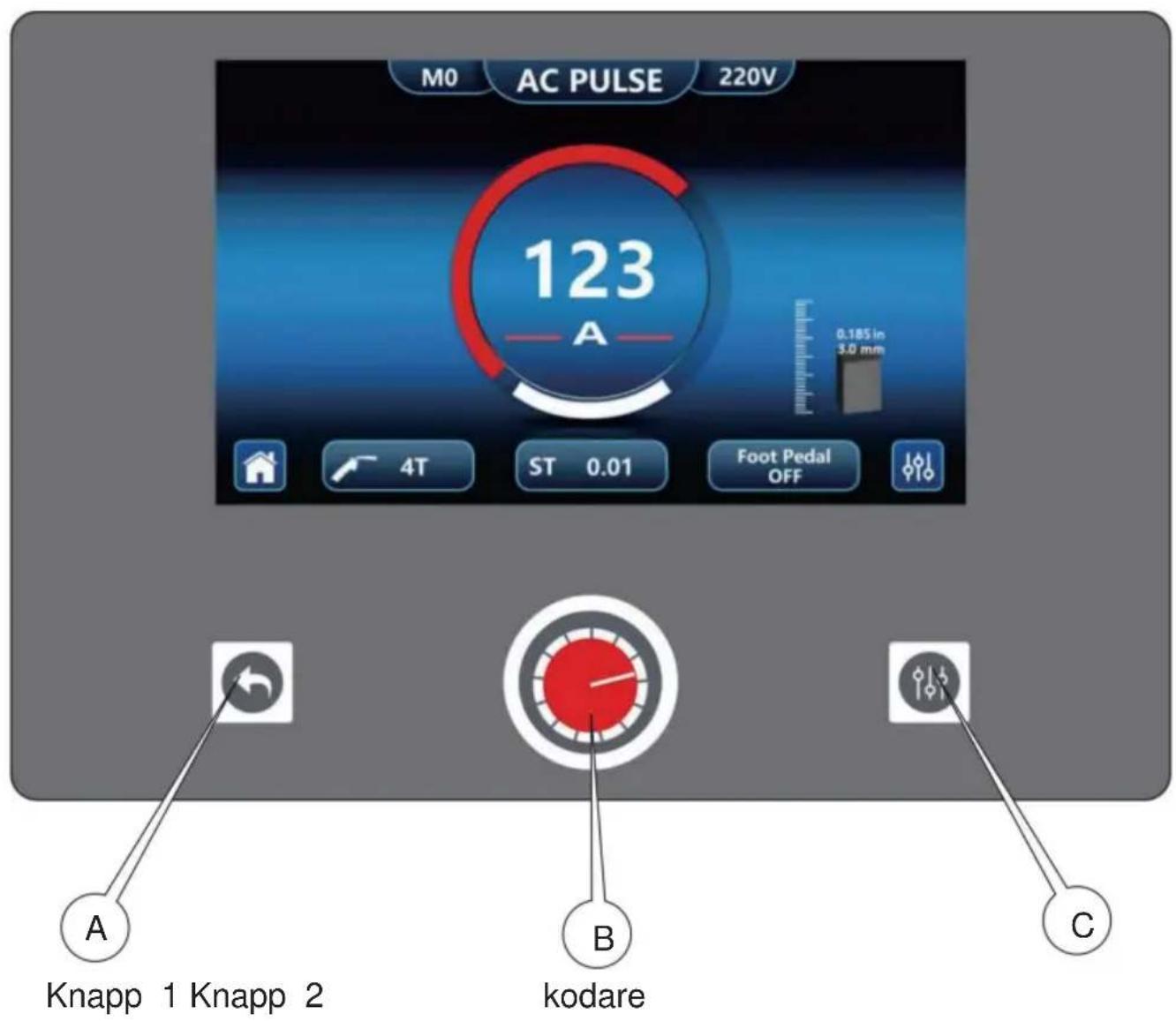 Vevor ACDC TIG-225 - KONTROLL- OCH DISPLAYPANEL - 1