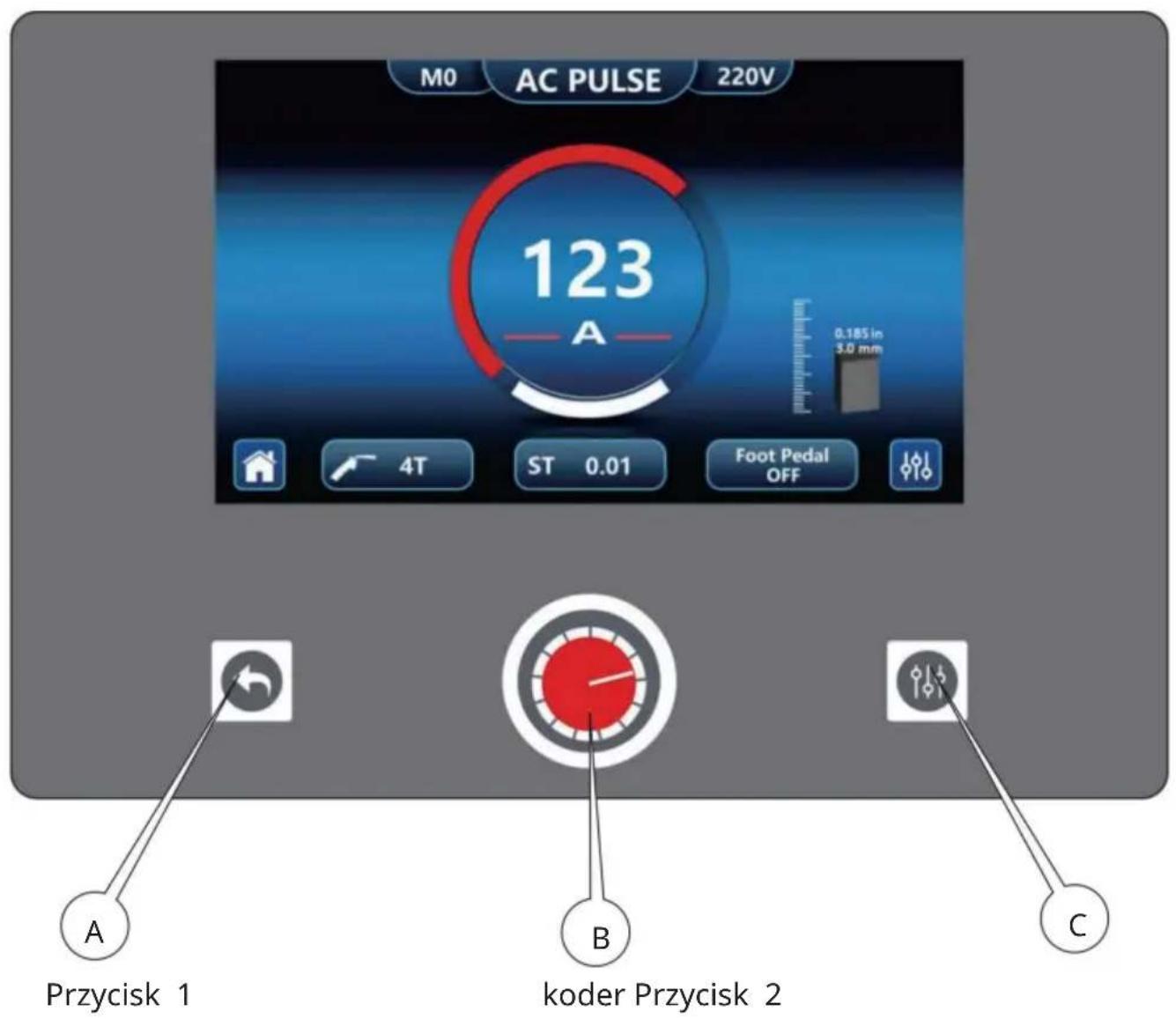 Vevor ACDC TIG-225 - PANEL STEROWANIA I WYŚWIETLANIA - 1