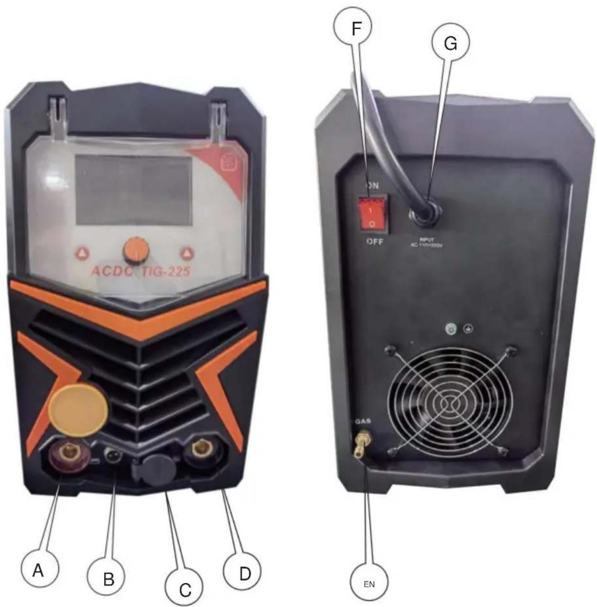 Vevor ACDC TIG-225 - DCTIG,ACTIG, DC PULSE, AC PULSEOPERATIE PAGINA BESCHRIJVING - 3