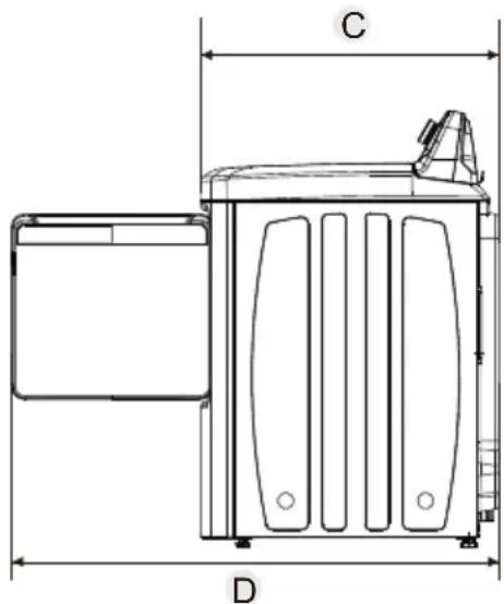 MIDEA MLHE52S7AGG - Minimum clearances between the dryer and adjacent walls or other surfaces: - 2