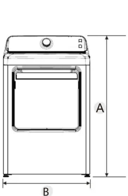 MIDEA MLHE52S7AGG - Le dégagement minimum entre la sécheuse et les murs adjacents ou d'autres surfaces est : - 1