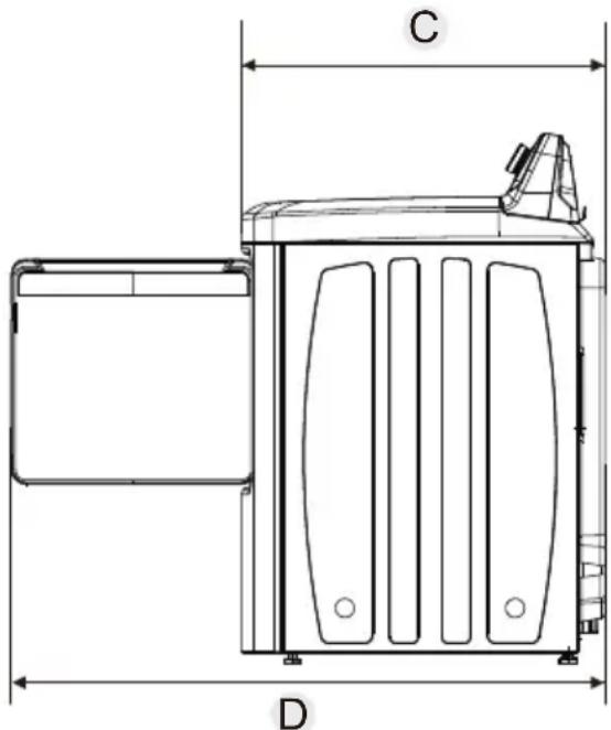 MIDEA MLHE52S7AGG - Le dégagement minimum entre la sécheuse et les murs adjacents ou d'autres surfaces est : - 2