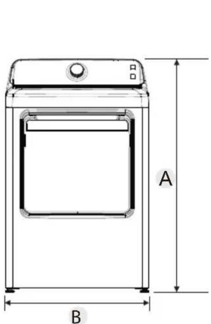 MIDEA MLHE52S7AWW - Le dégagement minimum entre la sécheuse et les murs adjacents ou d'autres surfaces est : - 1