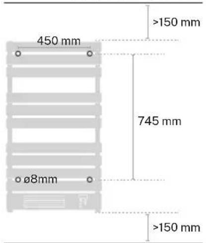 450 mm >150 mm 745 mm Ø8mm >150 mm