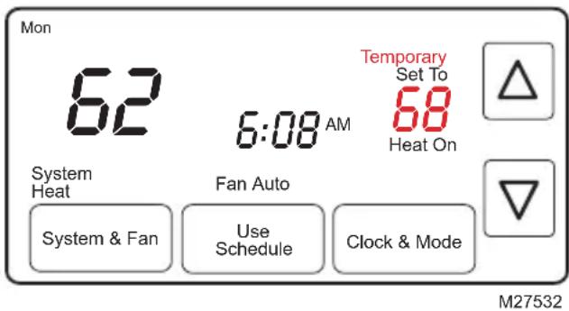 HONEYWELL RTH7600D - Program schedule override (temporary) - 1