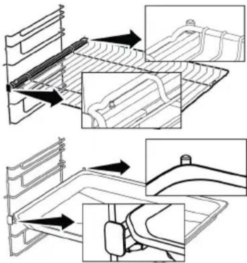 BEKO FBMA6930GA - Mise en place appropriée de la grille métallique et du plateau sur les rails télescopiques -Modèles à étagères grillagées et rails télescopiques - 1