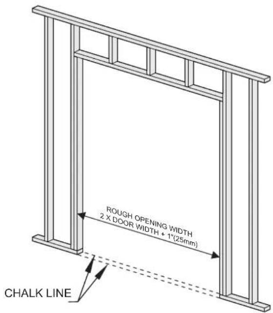 Vevor YMXT-XC39-5 - Snap a chalk line on floor even with side jambs. Measure up from finished floor Door Height +3 / 4 or from sub-floor to Door Height +1 - 1 / 2 - 1
