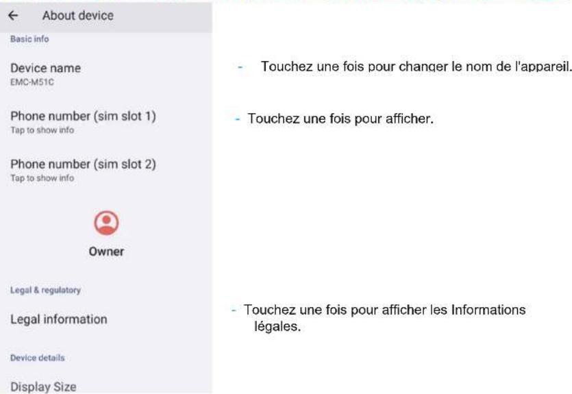 ELO E446755 - Pour visualiser et modifier les paramètres, ouvrez paramètres → À propos de l'appareil - 1