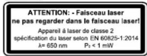 DEXTER MS-SL 8 - ATTENTION: RAYONNEMENT LASER NE PAS REGARDER DANS LE FAISCEAU APPAREIL À LASER DE CLASSE 2 - 2