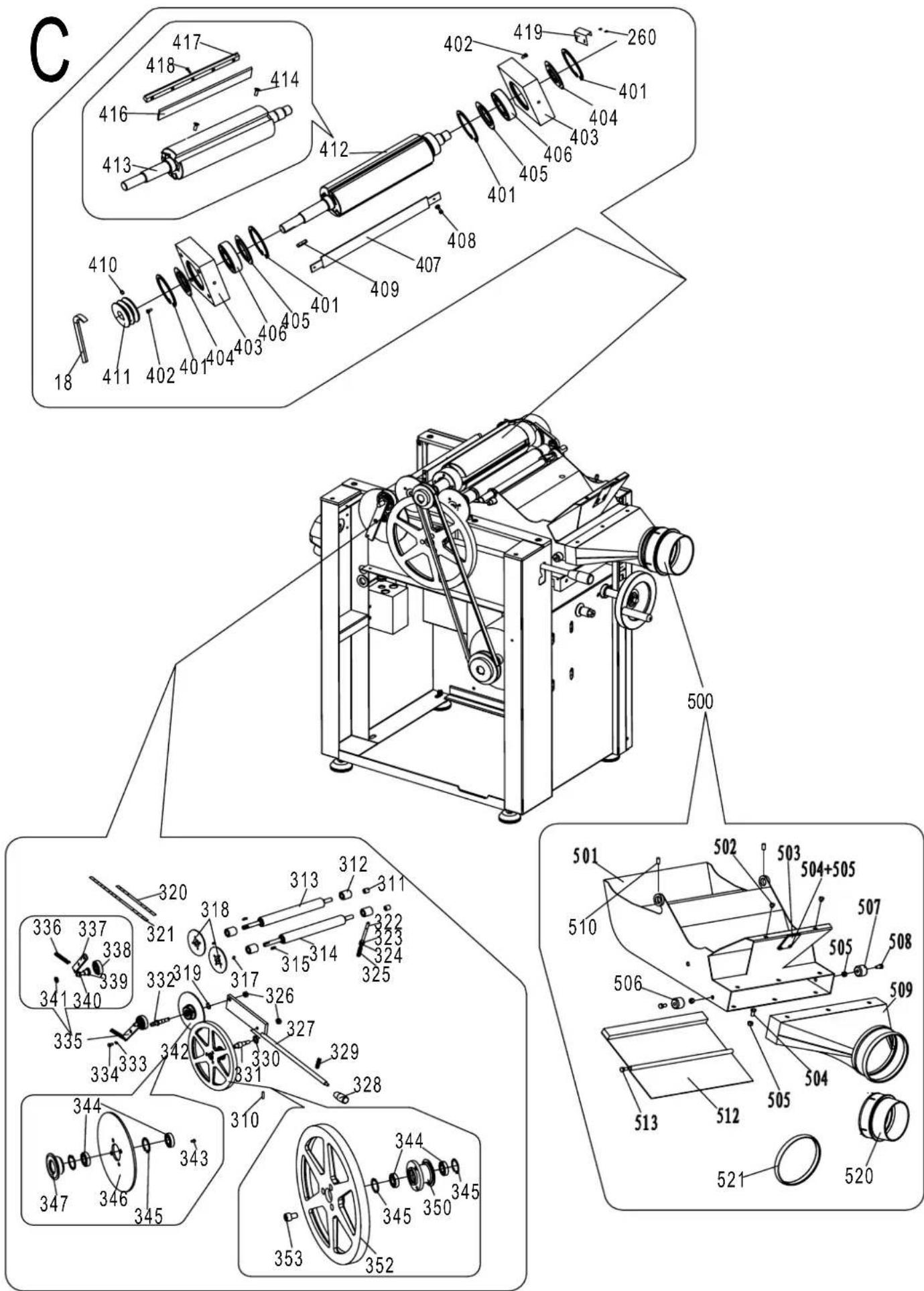 SCHEPPACH Plana 6.1c - Ersatzteilzeichnungen / spare part drawings / les dessins de pièces de rechange / Varaosien piirustukset / Pótalkatrészrajzok / Výkresy náhradních dílů / Výkresy náhradných dielov / Rekeningen van reserveonderdelen Plana 4.1c + 6.1c - 2