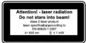 SCHEPPACH HS200 - Attention: Laser radiation Do not stare into the beam Class 2 laser - 1