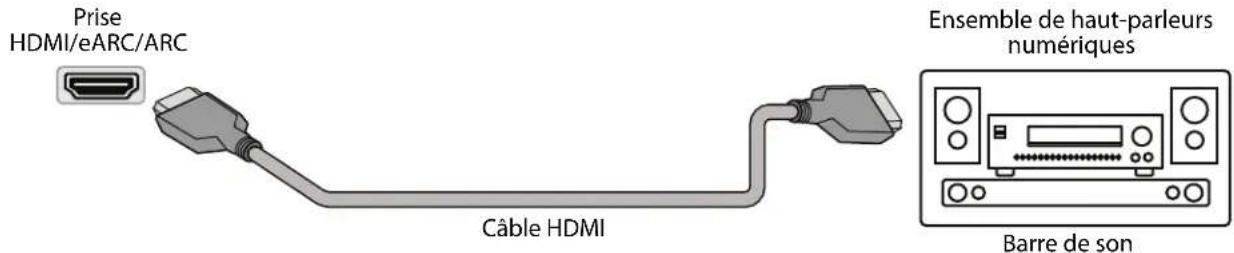 Prise HDMI/eARC/ARC Câble HDMI Ensemble de haut-parleurs numériques Barre de son
