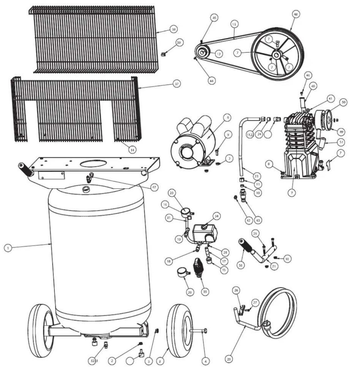 Campbell Hausfeld VT6358 - ILUSTRACION DE LAS PARTES DE REPARACION PARA LOS MODELO VT6358 Y VT6367 - 1