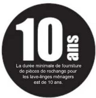 10 ans La durée minimale de fourniture de pièces de rechange pour les lave-linges ménagers est de 10 ans.