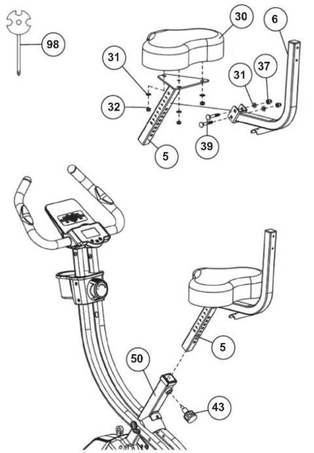 Christopeit Velo Fit - Install the back cushion (33) and the hand grip (8) onto the back cushion holder (6). - 1
