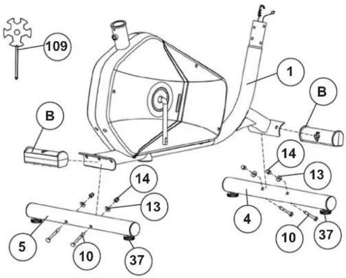 Christopeit CT6 - Attach the stabilizer (4+5) at main frame (1). - 1