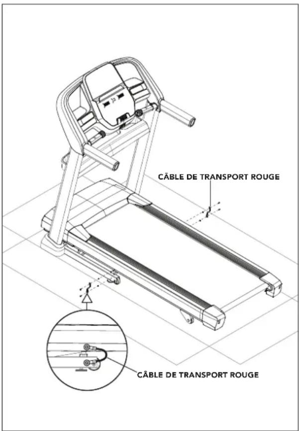 BOWFLEX T8.5J Treadmill - ASSEMBLAGE ÉTAPE 6 - RETRAIT DES CÂBLES DE TRANSPORT ROUGES - 1