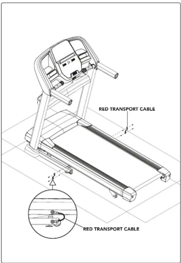 BOWFLEX T8.5J Treadmill - A SSEMBLY STEP 6 - REMOVAL OF RED TRANSPORT CABLES - 1