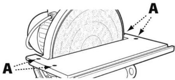 DELTA 31‑140 - ADVERTENCIA: Para evitar que el trabajo o los dedos queden atrapados entre la mesa y el disco abrasivo, el borde de la mesa deberá colocarse a un máximo de 1,58 mm del disco abrasivo. - 2