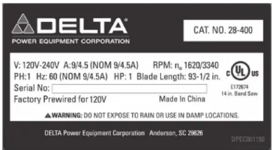 DELTA 28‑400 - REEMPLAZO GRATUITO DE LA ETIQUETA DE ADVERTENCIA - 1