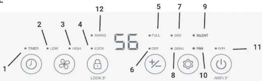 1 2 3 4 5 6 7 8 9 10 11 TIMER LOW HIGH SWING LOCK FULL DRY SILENT DEF DEHU FAN WIFI MORI 3" LOCK 3"