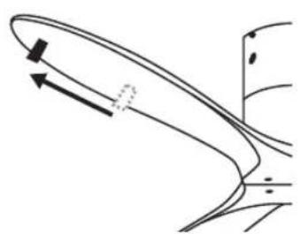 Diagram of a curved mechanical component with directional arrows indicating motion (no text or symbols)