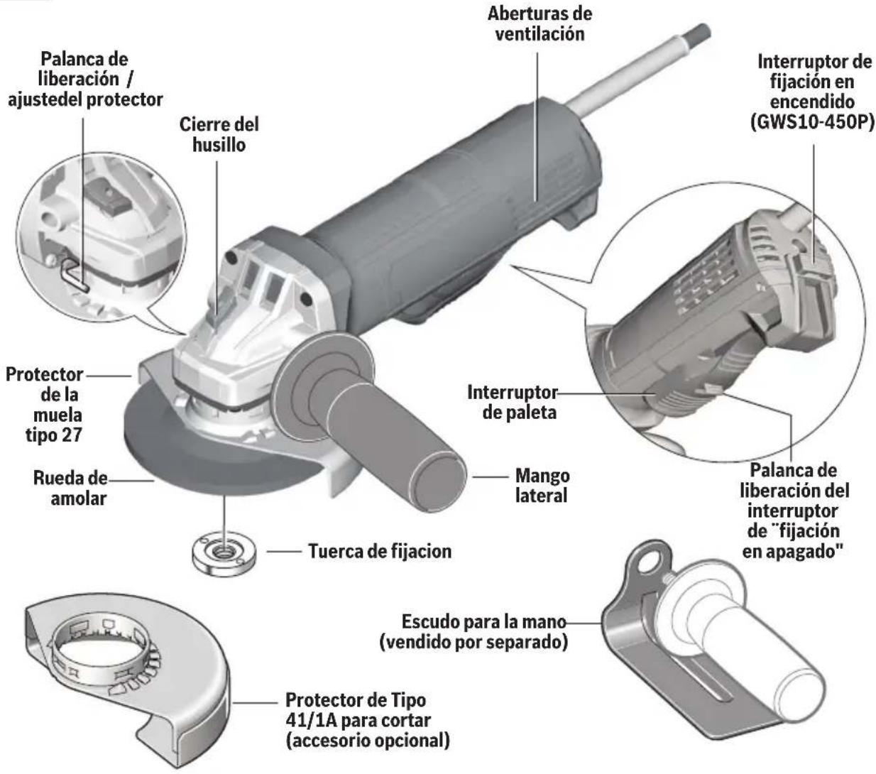 BOSCH GWS 10-450 P Professional - Amoladora angular con interruptor de paleta GWS18V-450P, GWS18V-450PD - 1