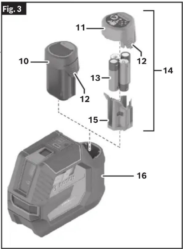 BOSCH GCL 165-82 CG Professional - Operation with LR6 (AA) Batteries (optional) - 1