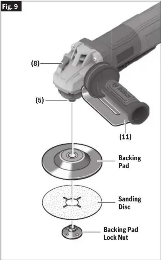 BOSCH GWS 14-50 PBD Professional - To Install Backing Pad and Sanding Disc (Fig. 9) - 1