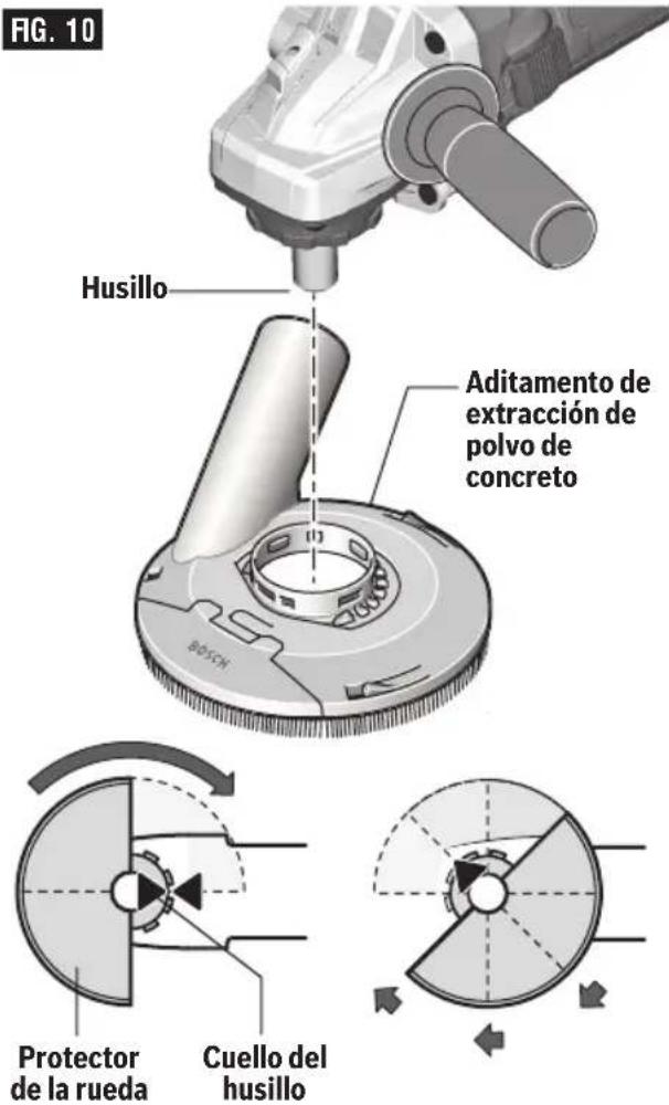 BOSCH GWS 10-450 PD Professional - PARA INSTALAR EL ADITAMENTO DE EXTRACCION DE POLVO DE CONCRETO (FIG. 10) - 1