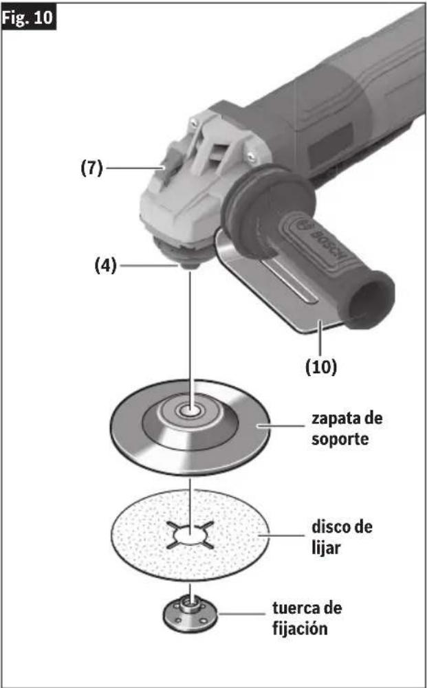 BOSCH GWS 14-50 B Professional - Para instalar la zapata de soporte y el disco de lijar (Fig. 10) - 1