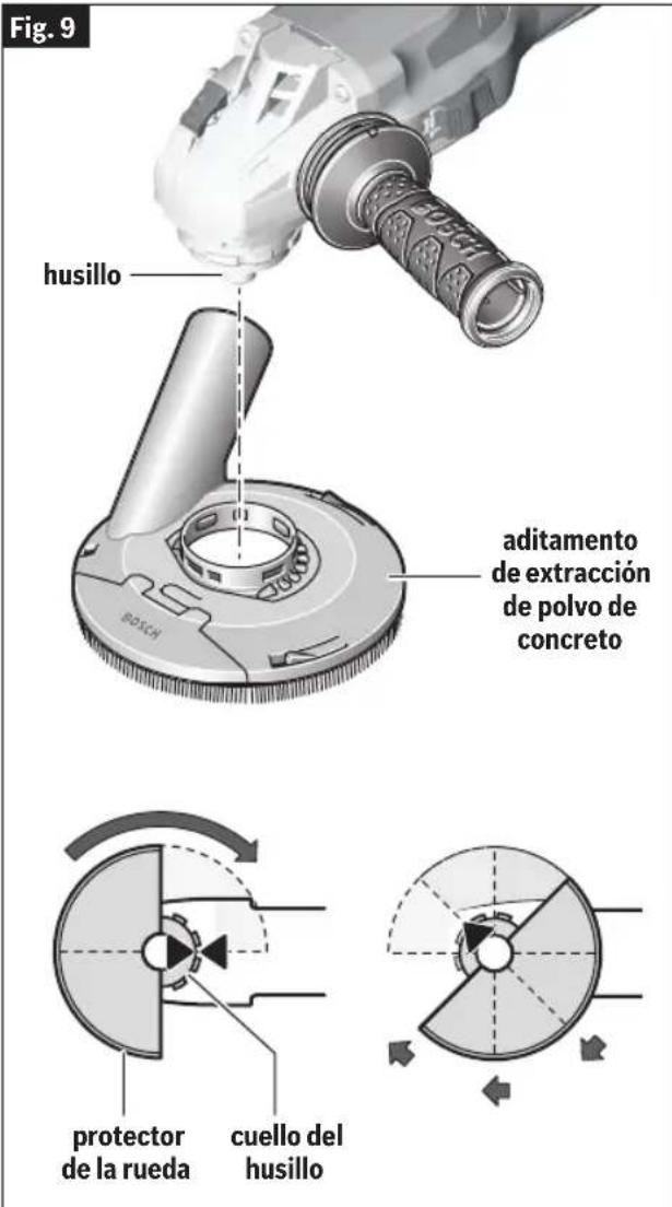 BOSCH GWS 18V-13P Professional - PARA INSTALAR EL ADITAMENTO DE EXTRACCIÓN DE POLVO DE CONCRETO (FIG. 9) - 1