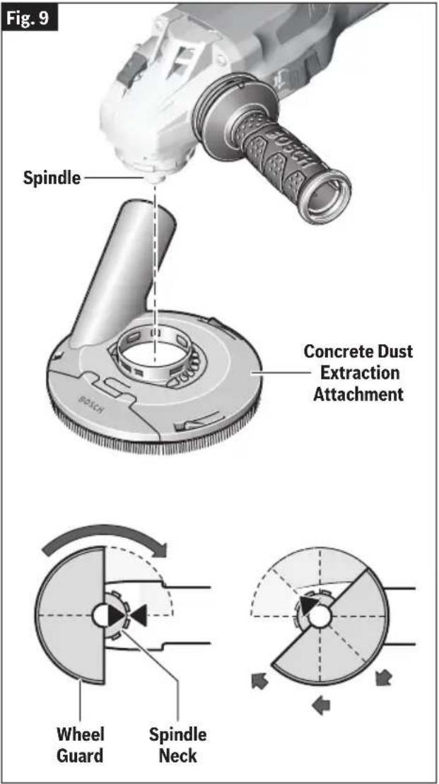 BOSCH GWS 18V-13P Professional - TO INSTALL CONCRETE DUST EXTRACTION ATTACHMENT (FIG. 9) - 1