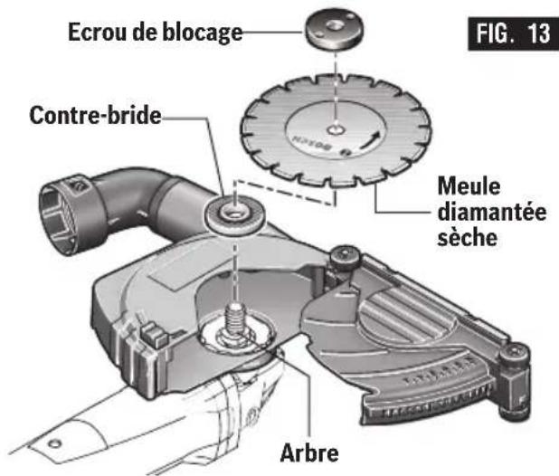 BOSCH GWS 18V-45 C Professional - INSTALLATION DE LA MEULE DIAMANTEE SECHE (FIG. 13) - 1