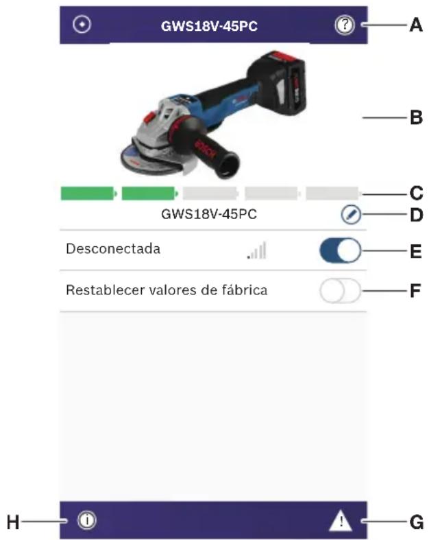BOSCH GWS 18V-45 C Professional - Utilización de la aplicación "Bosch toolbox" - 1