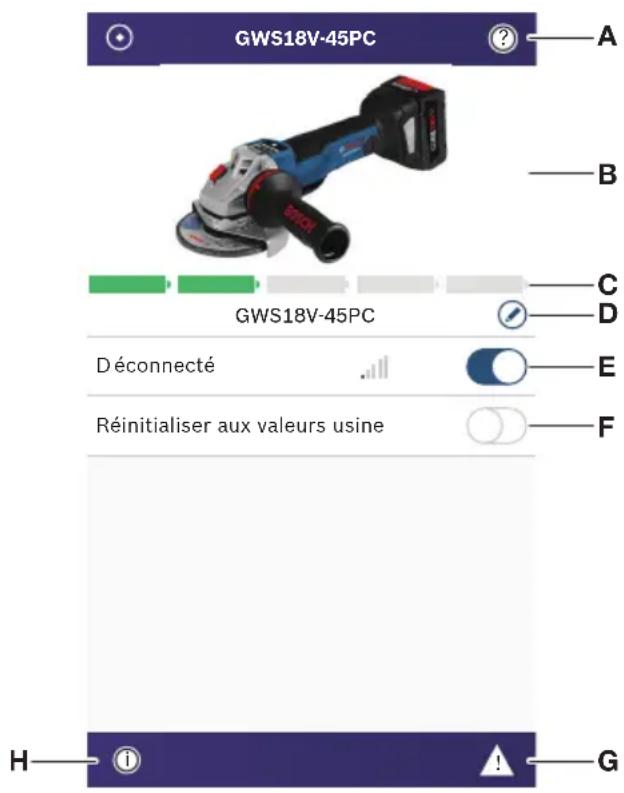 BOSCH GWS 18V-45 C Professional - Utilisation de l'appli « Bosch toolbox » (boîte à outils Bosch) - 1