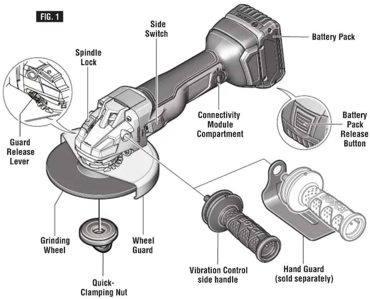 BOSCH GWS 18V-45 C Professional - Cordless Angle Grinder with Side Switch - 1