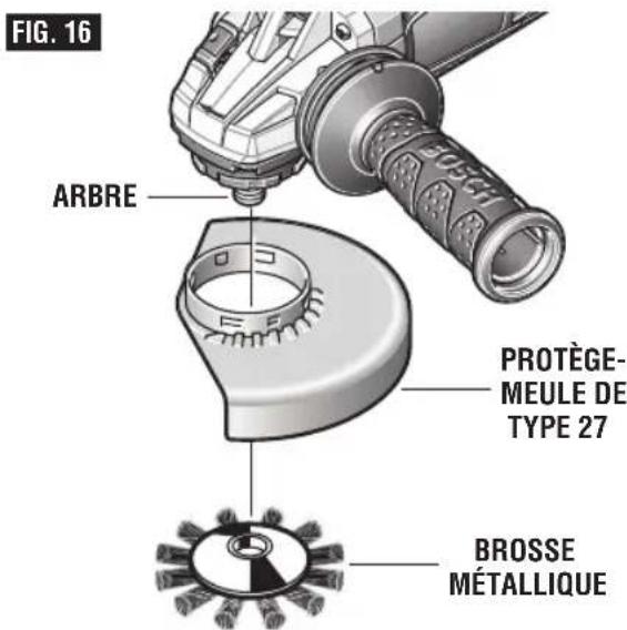 BOSCH GWS 13-50 VS Professional - Installation de la brosse métallique (Fig. 16) : - 1