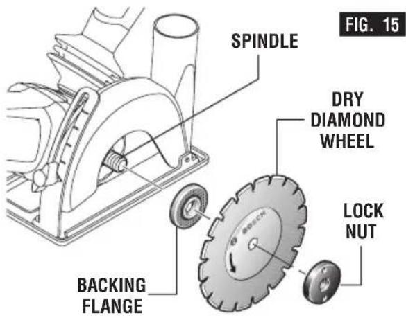 BOSCH GWS 13-50 VS Professional - Installing dry diamond wheel (Fig. 15): - 1