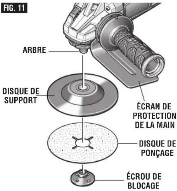 BOSCH GWS 13-50 VS Professional - Installation du disque de support et du disque de ponçage (Fig. 11) : - 1