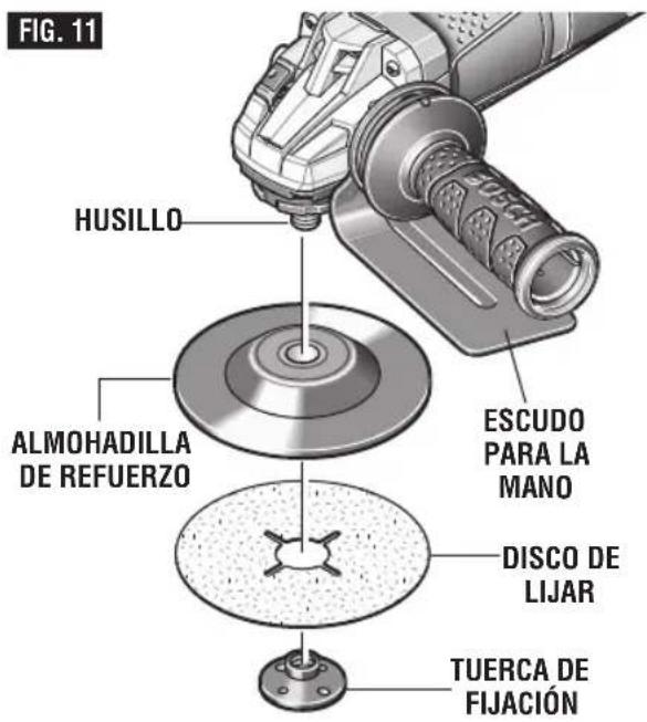 BOSCH GWS 13-50 VS Professional - Para instalar la almohadilla de refuerzo y el disco de lijar (Fig. 11): - 1