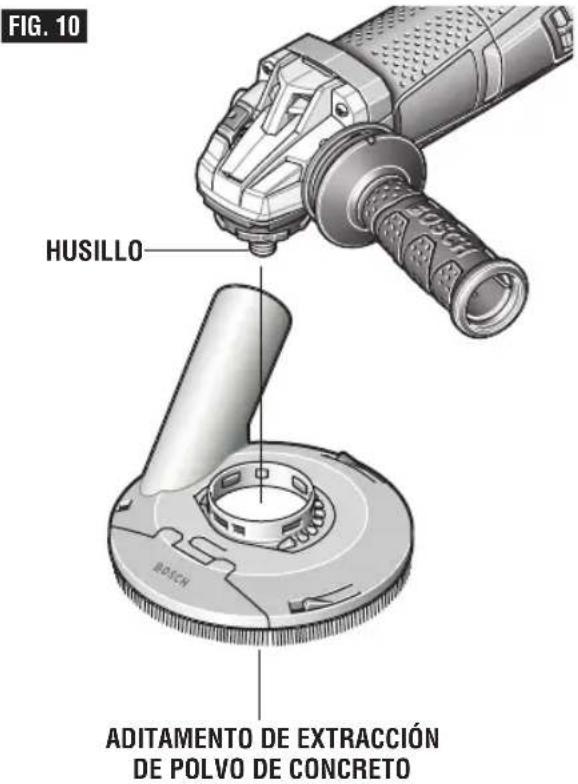 BOSCH GWS 13-50 VS Professional - Para instalar el aditamento de extracción de polvo de concreto (Fig. 10): - 1