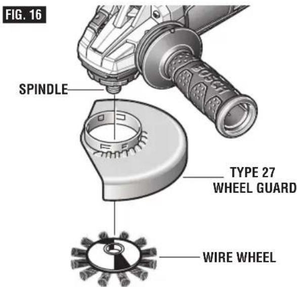 BOSCH GWS13-50PD Professional - To install wire wheel (Fig. 16): - 1