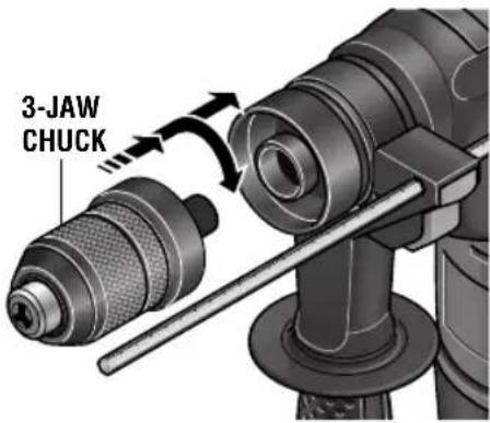 BOSCH RH328VCQ Professional - ATTACHING THE 3-JAW CHUCK (Model RH328VCQ only) - 1