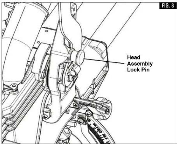 BOSCH CM8S Professional - ▼ TO DISENGAGE THE HEAD ASSEMBLY LOCK PIN: - 1